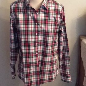 Lands End red plaid contoured blouse size 8 NEW